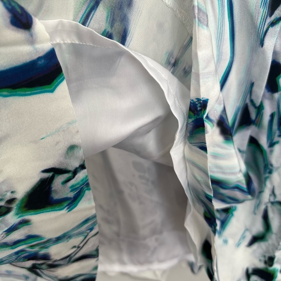 Public School New York White Teal Long Sleeve Silk Dress Size 4 - Picture 11 of 11